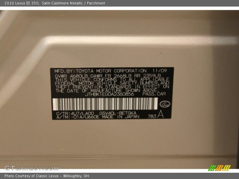 Satin Cashmere Metallic / Parchment 2010 Lexus ES 350