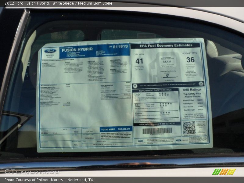  2012 Fusion Hybrid Window Sticker