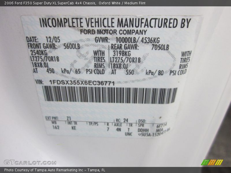 2006 F350 Super Duty XL SuperCab 4x4 Chassis Oxford White Color Code Z1