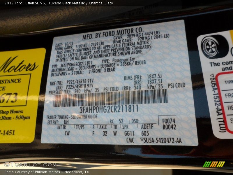 2012 Fusion SE V6 Tuxedo Black Metallic Color Code UH