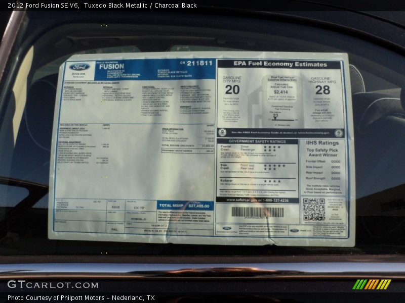  2012 Fusion SE V6 Window Sticker