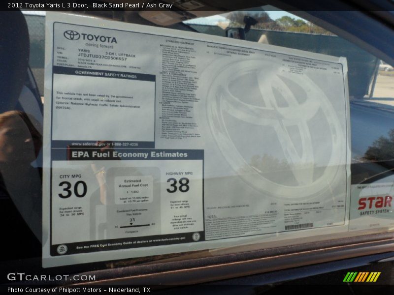  2012 Yaris L 3 Door Window Sticker