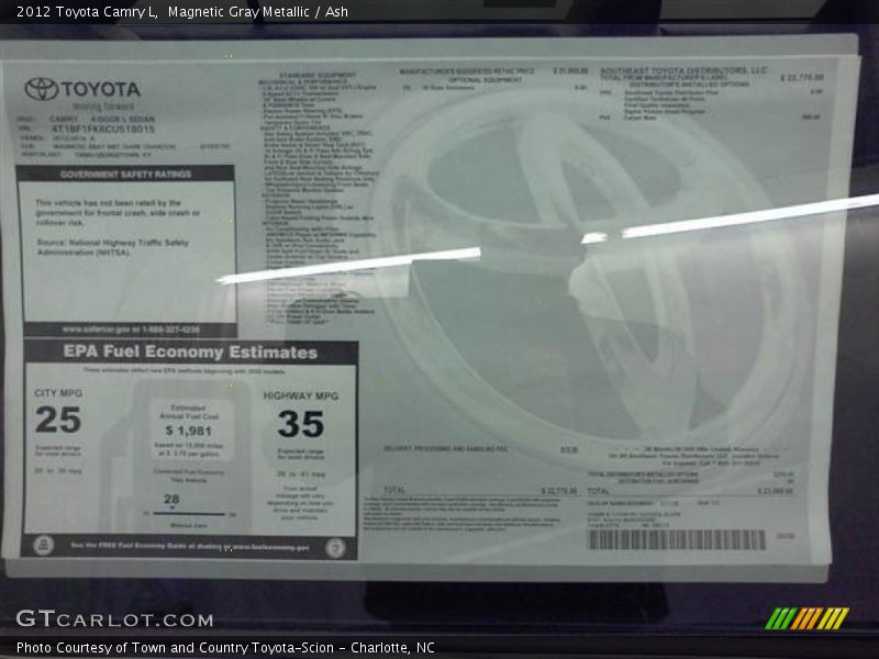 Magnetic Gray Metallic / Ash 2012 Toyota Camry L