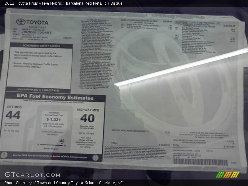  2012 Prius v Five Hybrid Window Sticker