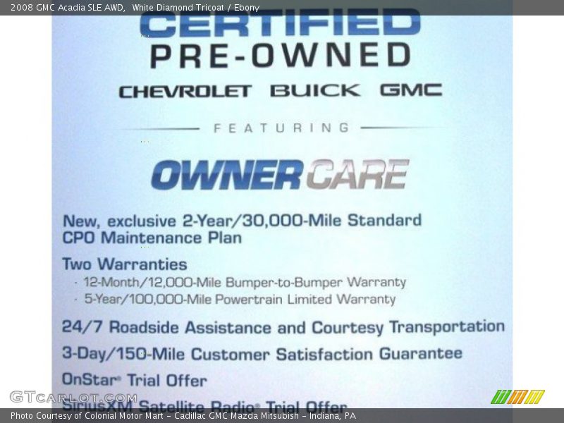 White Diamond Tricoat / Ebony 2008 GMC Acadia SLE AWD