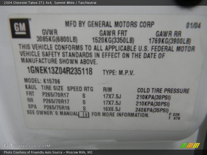 Summit White / Tan/Neutral 2004 Chevrolet Tahoe Z71 4x4