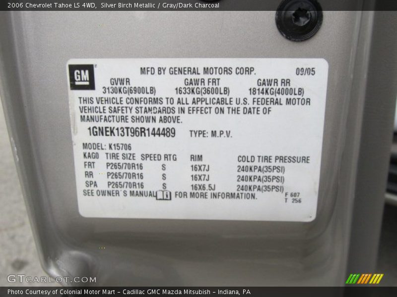 Silver Birch Metallic / Gray/Dark Charcoal 2006 Chevrolet Tahoe LS 4WD