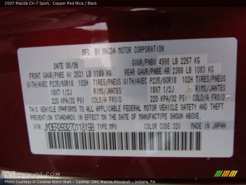 Copper Red Mica / Black 2007 Mazda CX-7 Sport