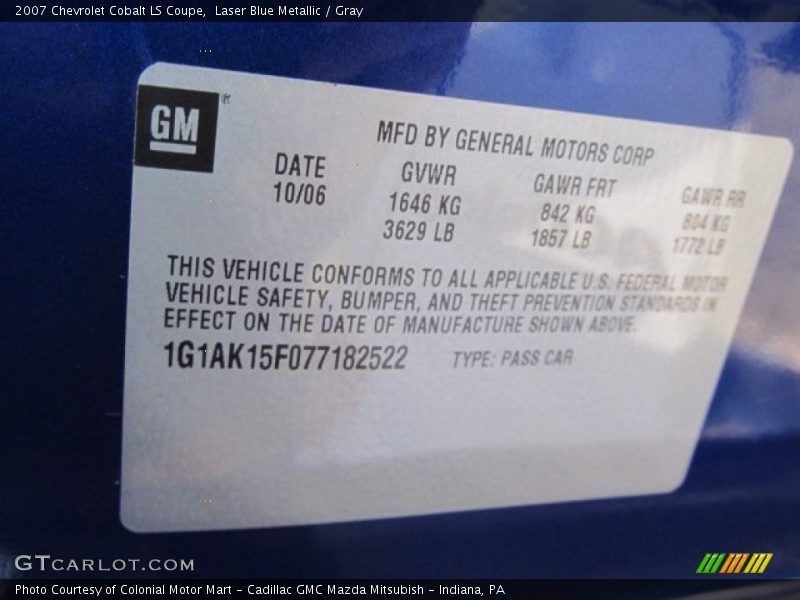 Laser Blue Metallic / Gray 2007 Chevrolet Cobalt LS Coupe