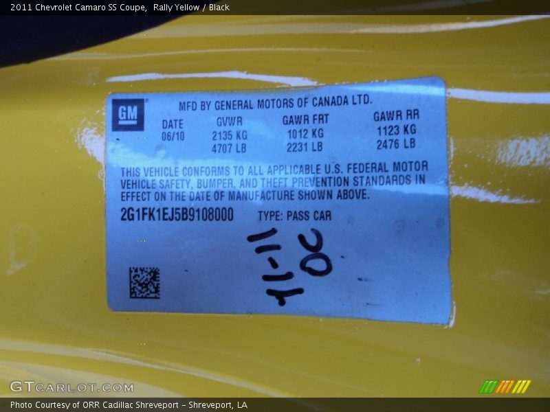 Rally Yellow / Black 2011 Chevrolet Camaro SS Coupe