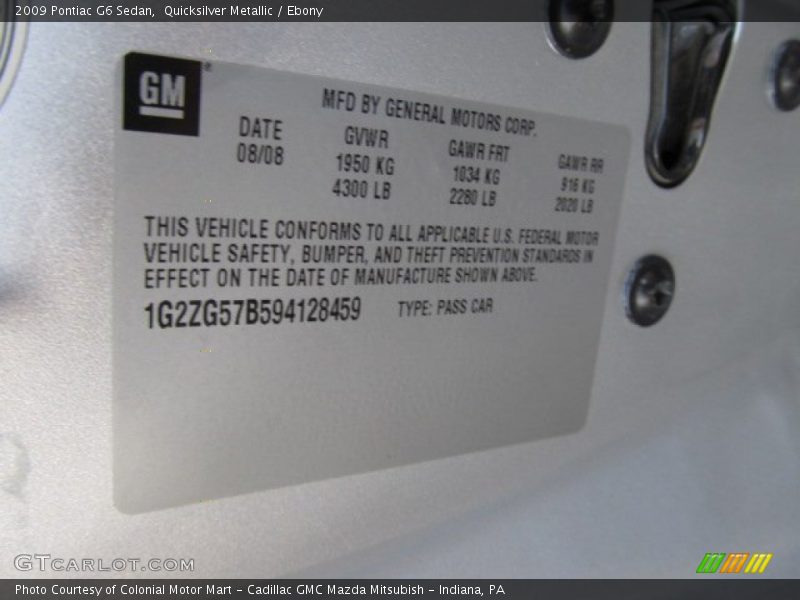 Quicksilver Metallic / Ebony 2009 Pontiac G6 Sedan