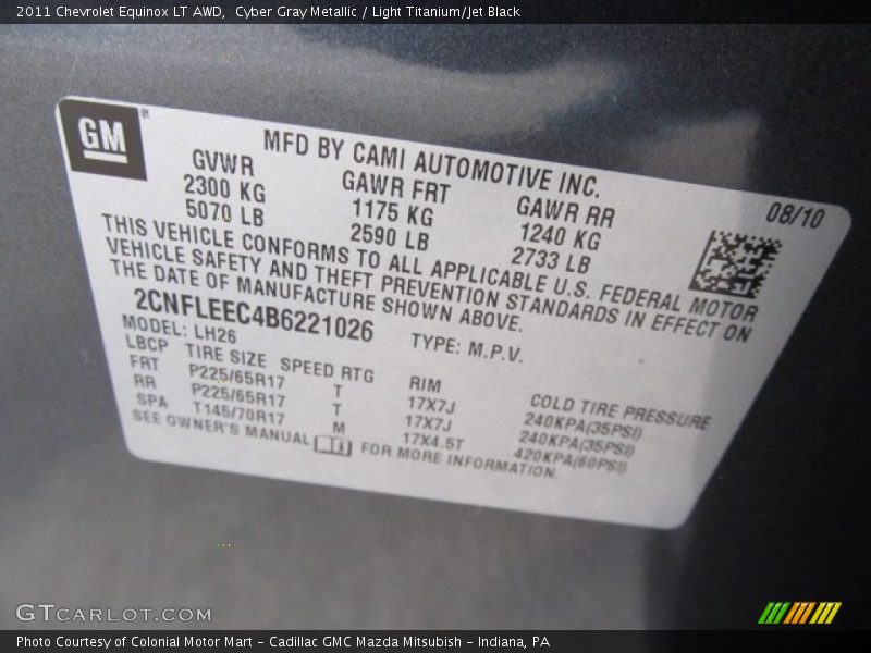 Cyber Gray Metallic / Light Titanium/Jet Black 2011 Chevrolet Equinox LT AWD