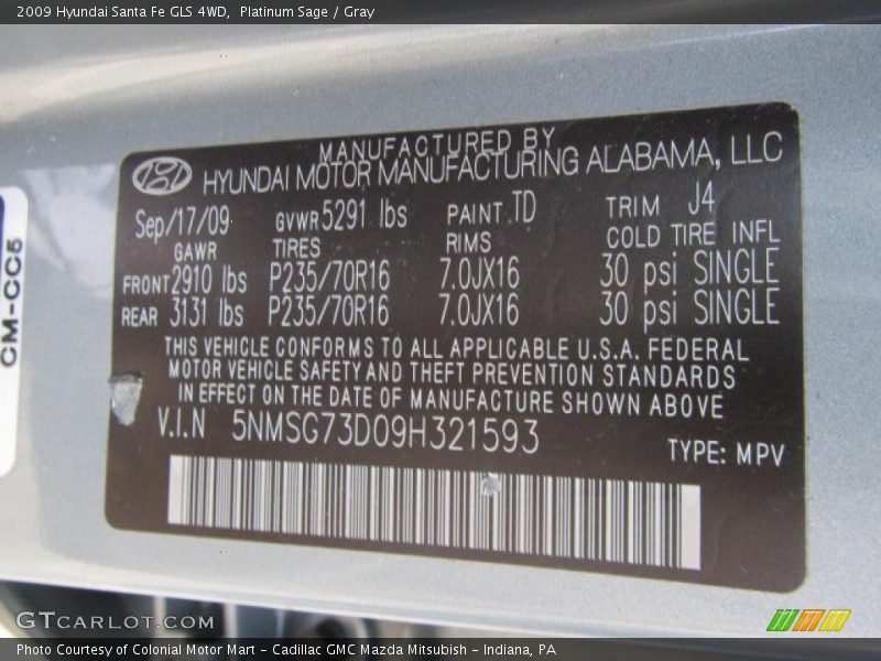 Platinum Sage / Gray 2009 Hyundai Santa Fe GLS 4WD