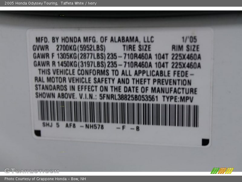 Taffeta White / Ivory 2005 Honda Odyssey Touring