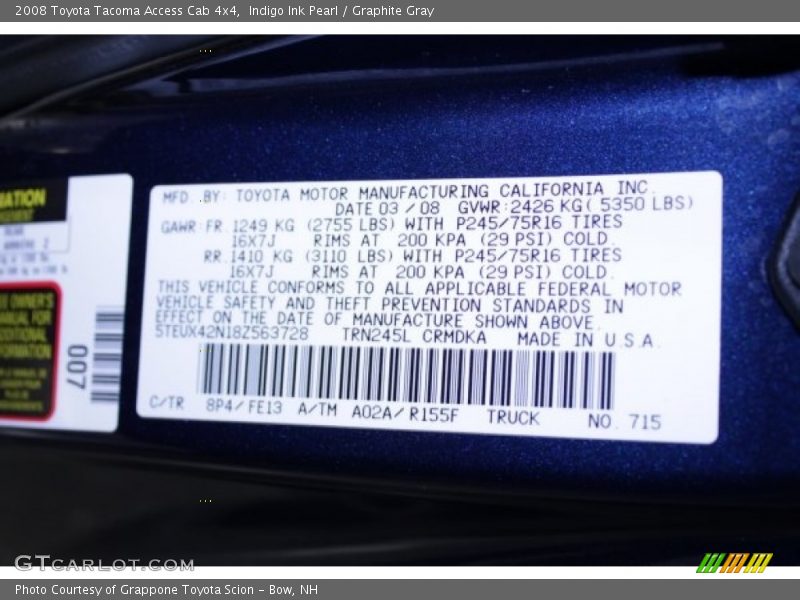 Indigo Ink Pearl / Graphite Gray 2008 Toyota Tacoma Access Cab 4x4