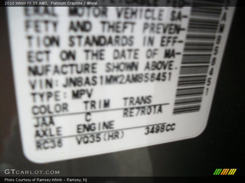 Platinum Graphite / Wheat 2010 Infiniti FX 35 AWD