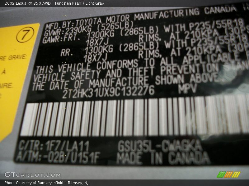 Tungsten Pearl / Light Gray 2009 Lexus RX 350 AWD