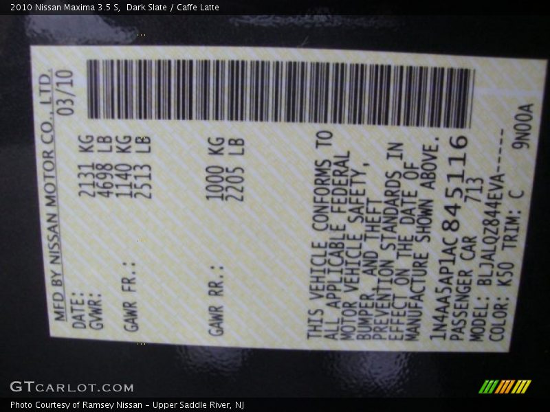 Dark Slate / Caffe Latte 2010 Nissan Maxima 3.5 S