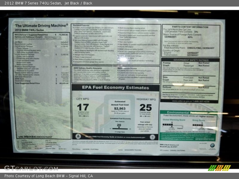 Jet Black / Black 2012 BMW 7 Series 740Li Sedan