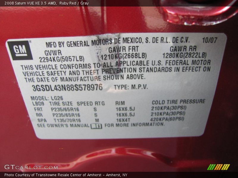 Ruby Red / Gray 2008 Saturn VUE XE 3.5 AWD