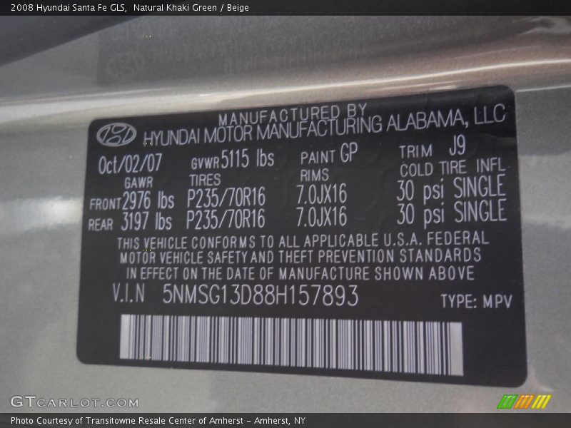 Natural Khaki Green / Beige 2008 Hyundai Santa Fe GLS