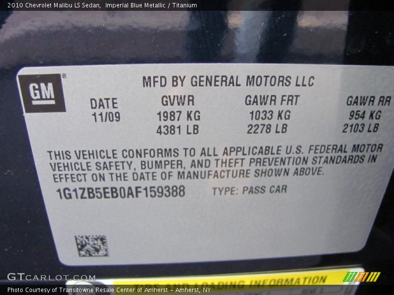 Imperial Blue Metallic / Titanium 2010 Chevrolet Malibu LS Sedan