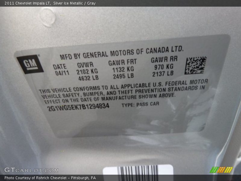 Silver Ice Metallic / Gray 2011 Chevrolet Impala LT