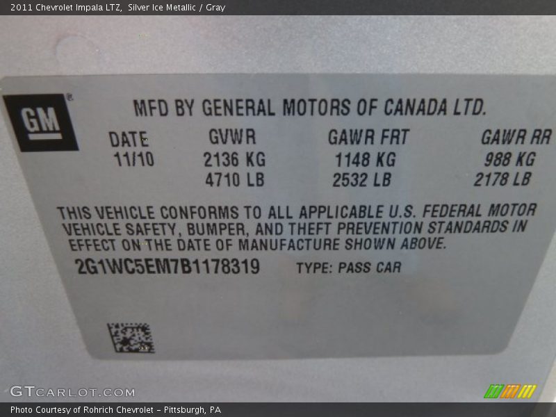 Silver Ice Metallic / Gray 2011 Chevrolet Impala LTZ