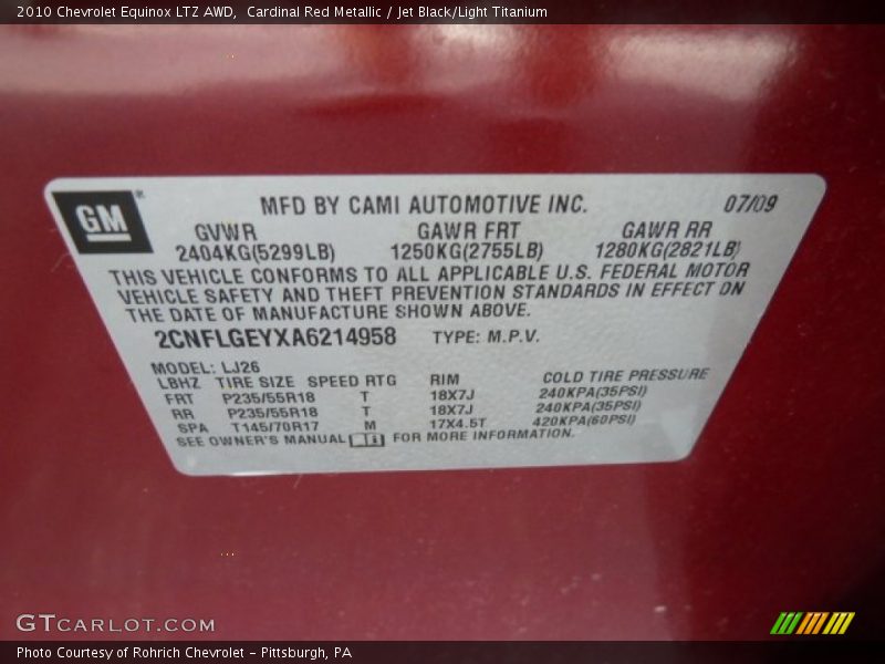 Cardinal Red Metallic / Jet Black/Light Titanium 2010 Chevrolet Equinox LTZ AWD