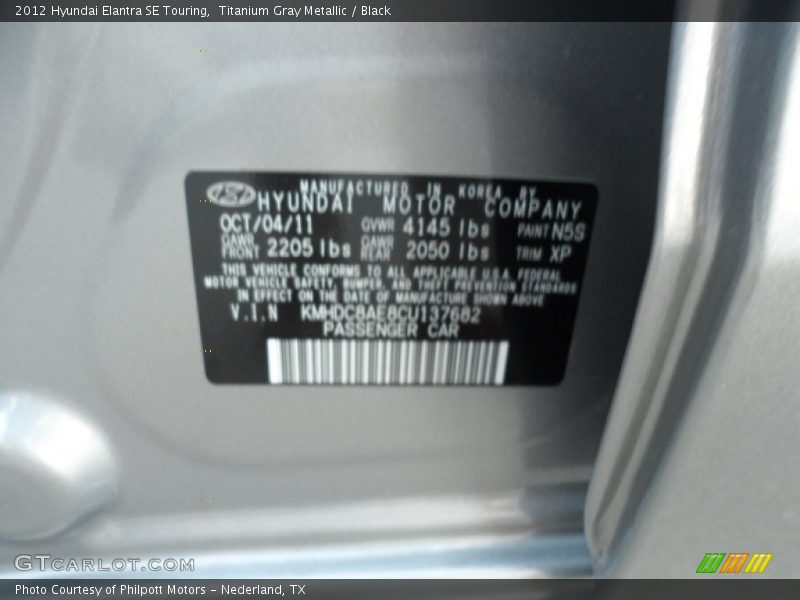 Titanium Gray Metallic / Black 2012 Hyundai Elantra SE Touring