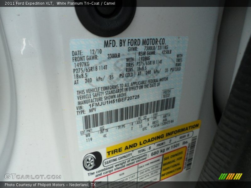 2011 Expedition XLT White Platinum Tri-Coat Color Code UG