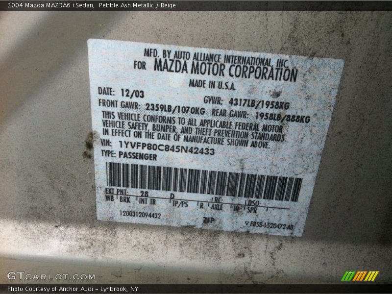 Pebble Ash Metallic / Beige 2004 Mazda MAZDA6 i Sedan