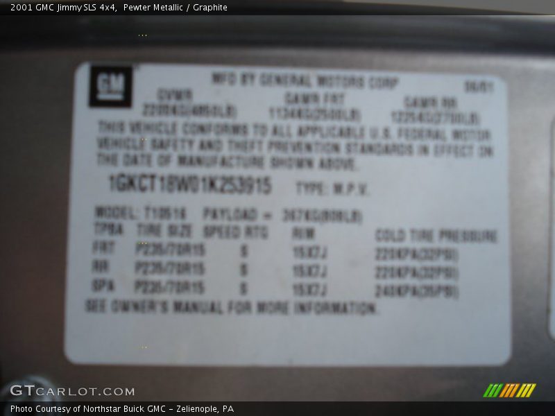 Pewter Metallic / Graphite 2001 GMC Jimmy SLS 4x4