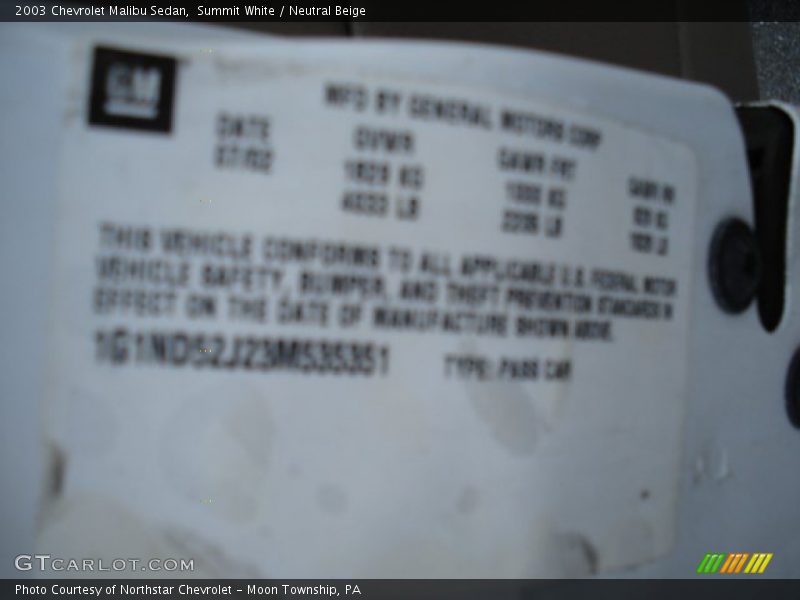 Summit White / Neutral Beige 2003 Chevrolet Malibu Sedan