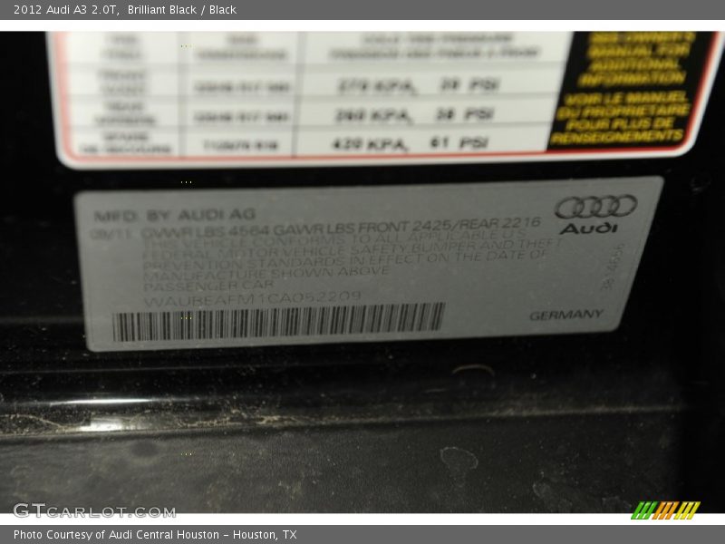 Brilliant Black / Black 2012 Audi A3 2.0T