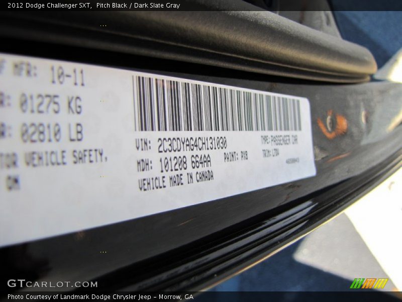 Pitch Black / Dark Slate Gray 2012 Dodge Challenger SXT