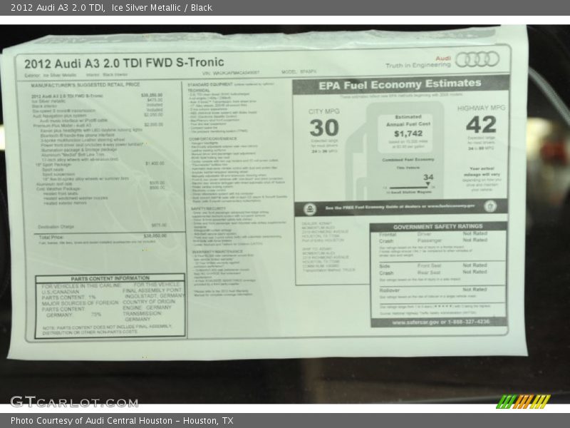  2012 A3 2.0 TDI Window Sticker