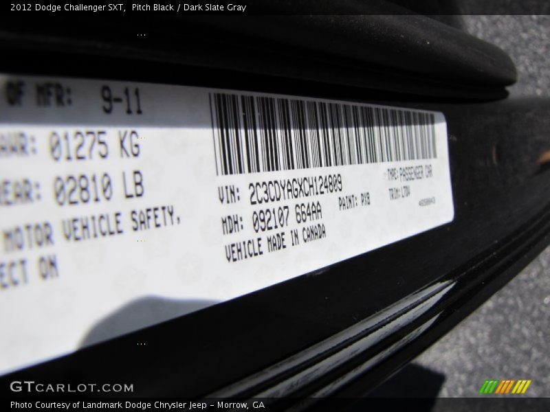 Pitch Black / Dark Slate Gray 2012 Dodge Challenger SXT