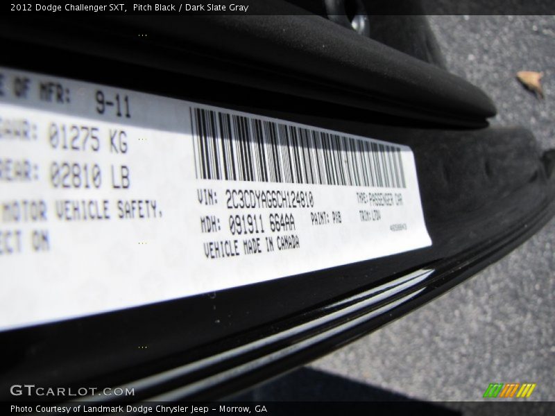 Pitch Black / Dark Slate Gray 2012 Dodge Challenger SXT