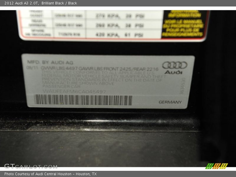 Info Tag of 2012 A3 2.0T