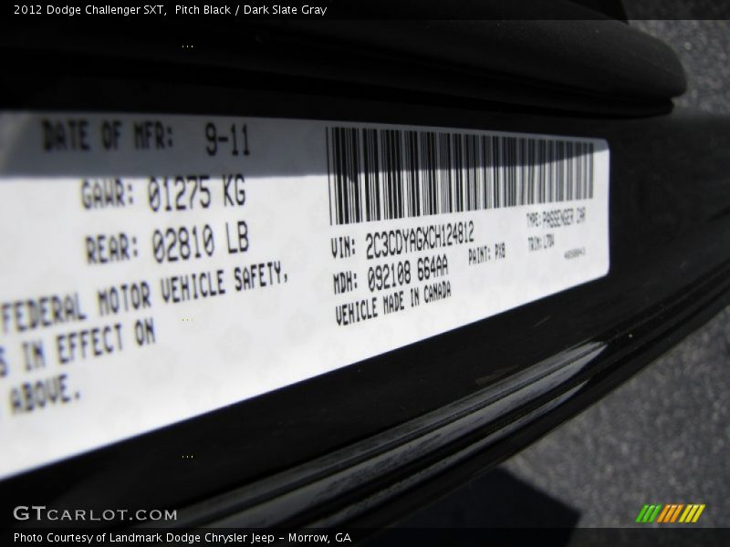 Pitch Black / Dark Slate Gray 2012 Dodge Challenger SXT