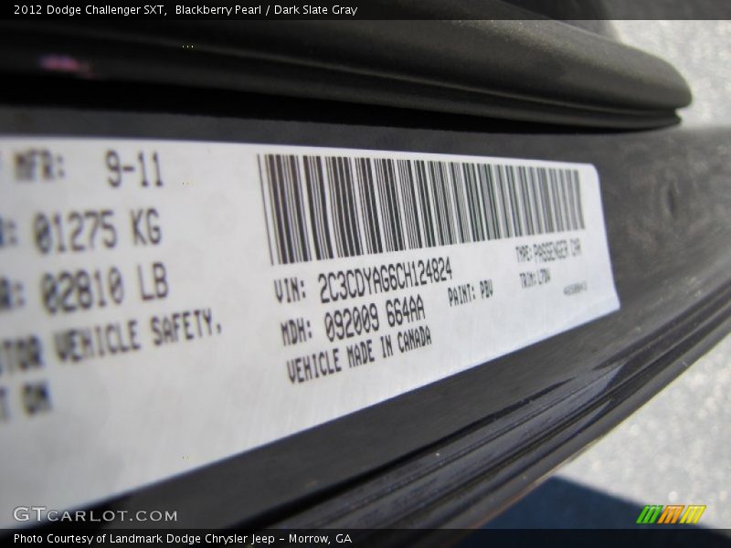 Blackberry Pearl / Dark Slate Gray 2012 Dodge Challenger SXT