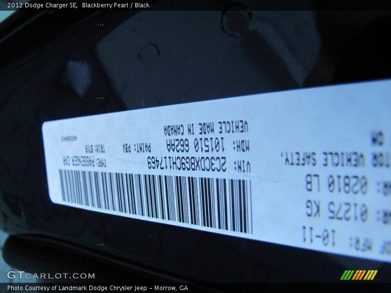 Blackberry Pearl / Black 2012 Dodge Charger SE
