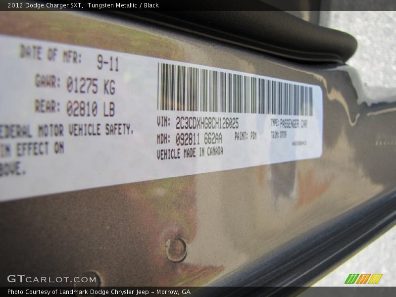 Tungsten Metallic / Black 2012 Dodge Charger SXT