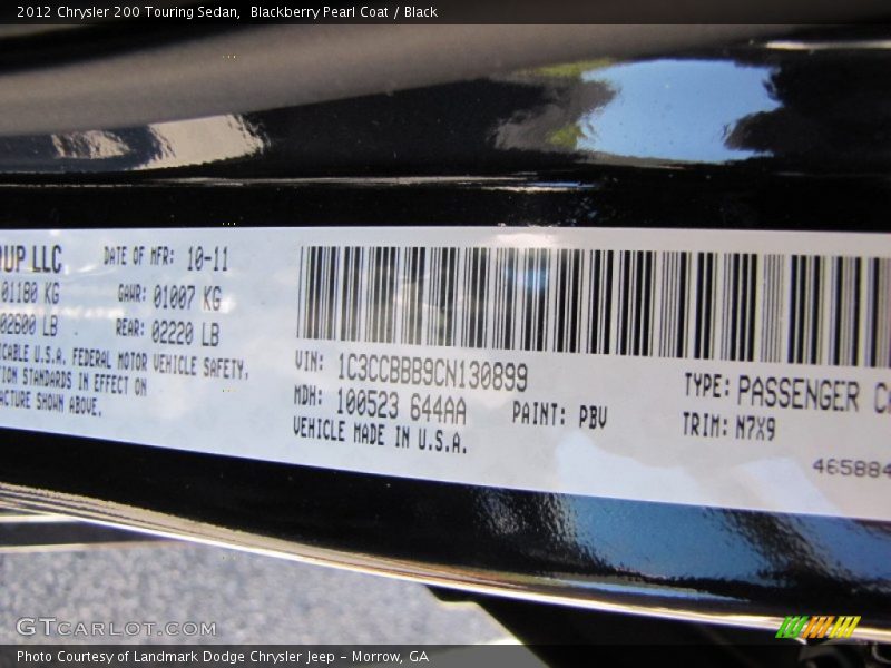 Blackberry Pearl Coat / Black 2012 Chrysler 200 Touring Sedan