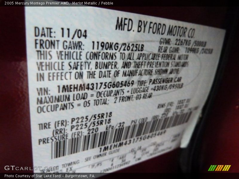 Merlot Metallic / Pebble 2005 Mercury Montego Premier AWD