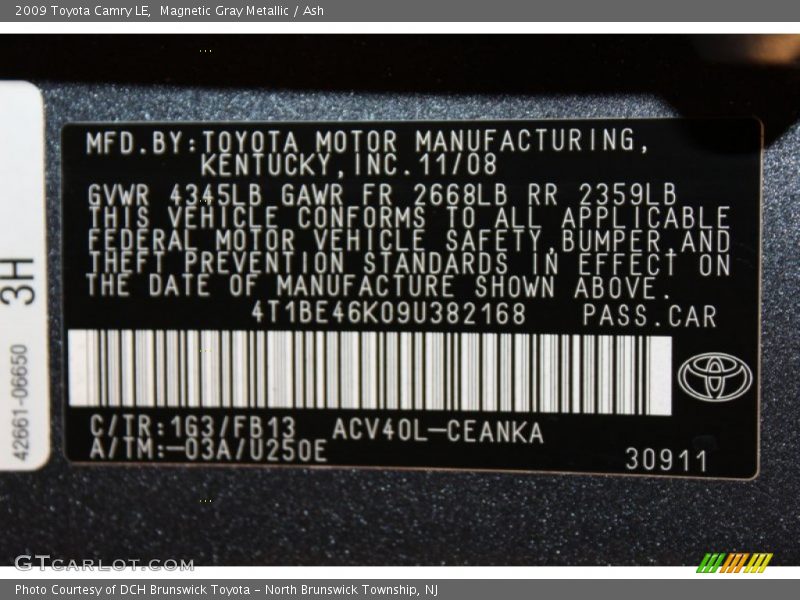 Magnetic Gray Metallic / Ash 2009 Toyota Camry LE