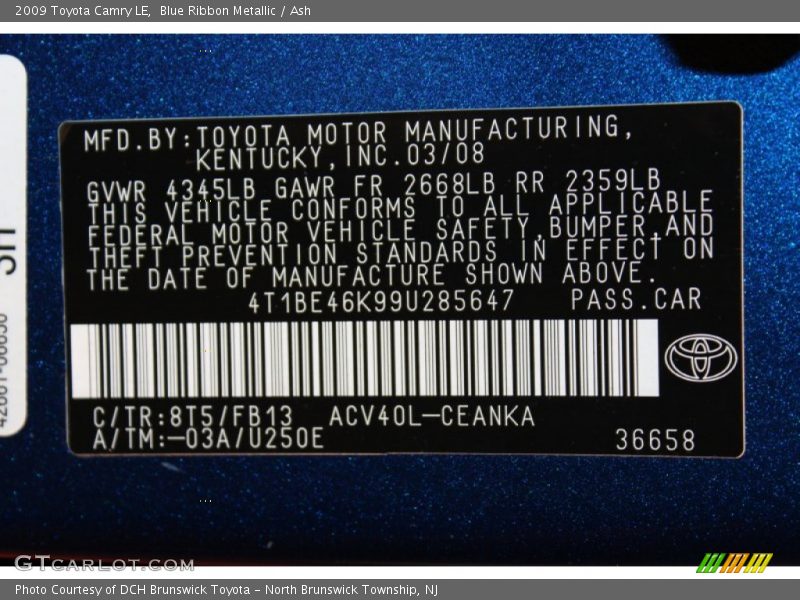Blue Ribbon Metallic / Ash 2009 Toyota Camry LE