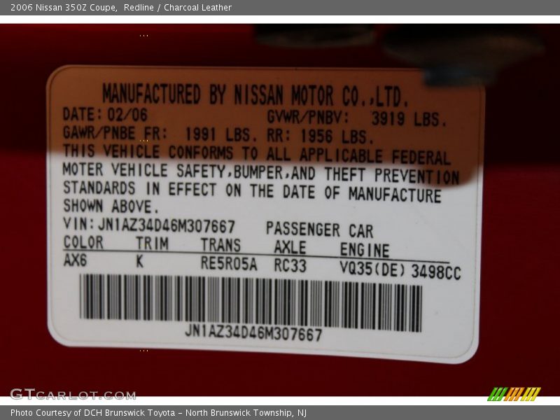 Redline / Charcoal Leather 2006 Nissan 350Z Coupe