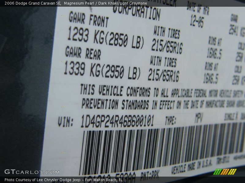 Magnesium Pearl / Dark Khaki/Light Graystone 2006 Dodge Grand Caravan SE